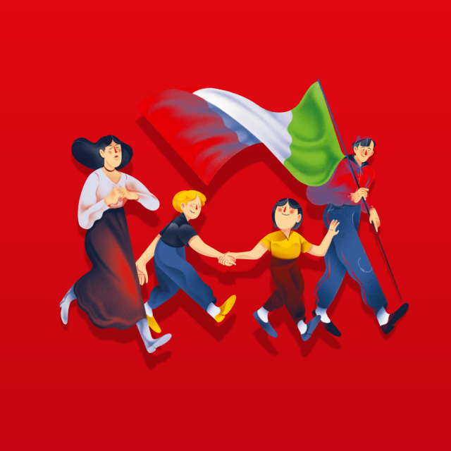 Didattica Illustrazione Famiglia con bandiera tricolore